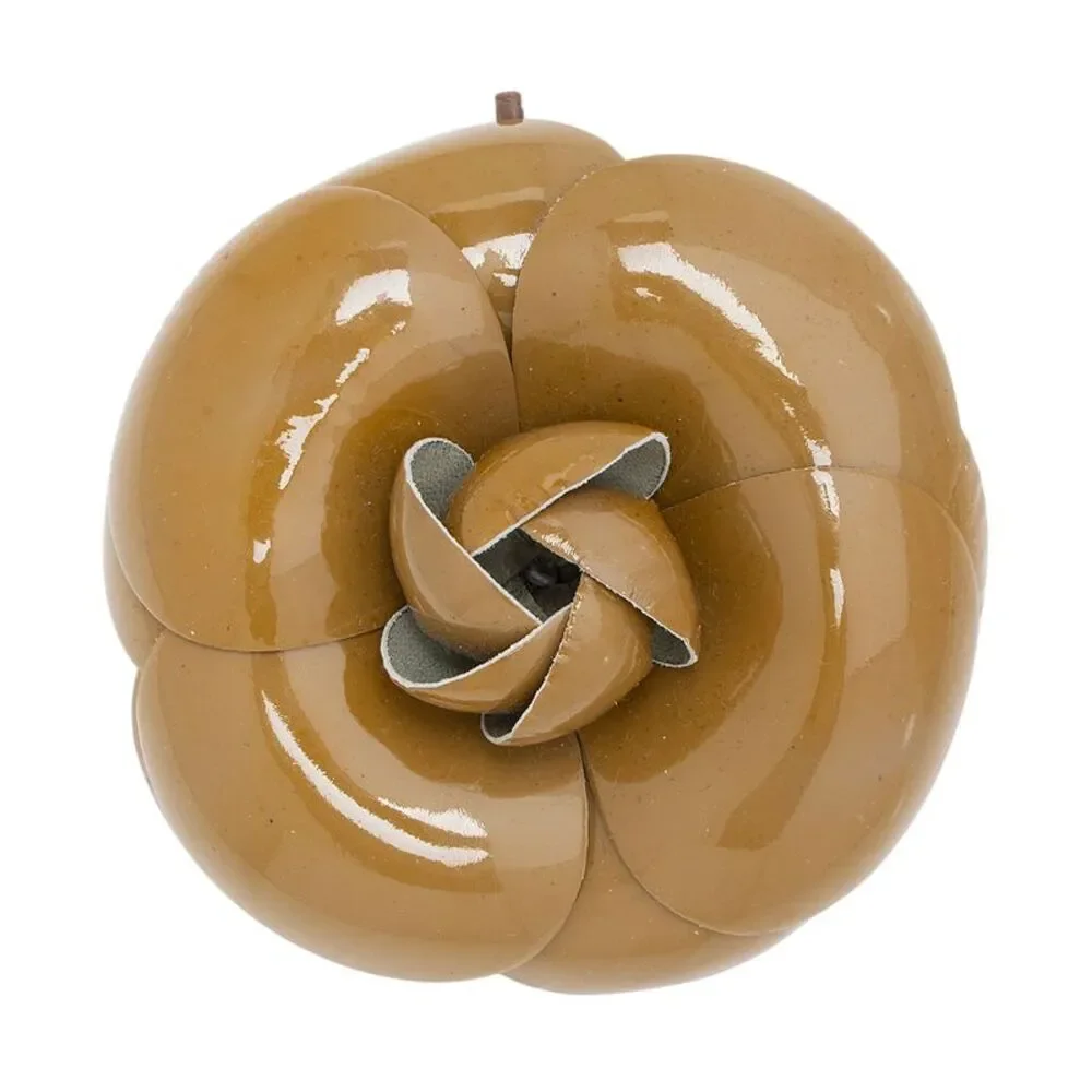 Chanel Vintage Patent Leather Camellia Brooch